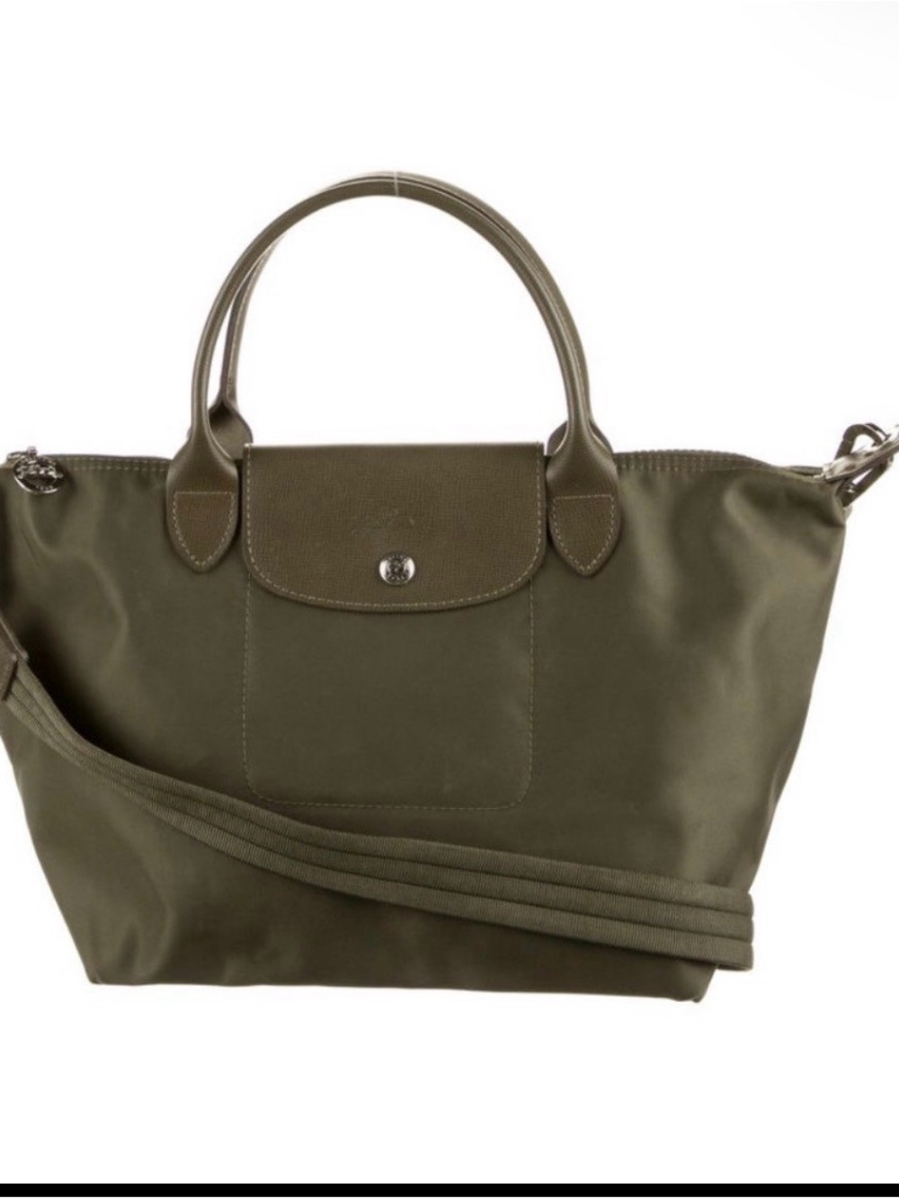 Longchamp Olive Green Nylon Top-Handle Tote with Crossbody Strap
